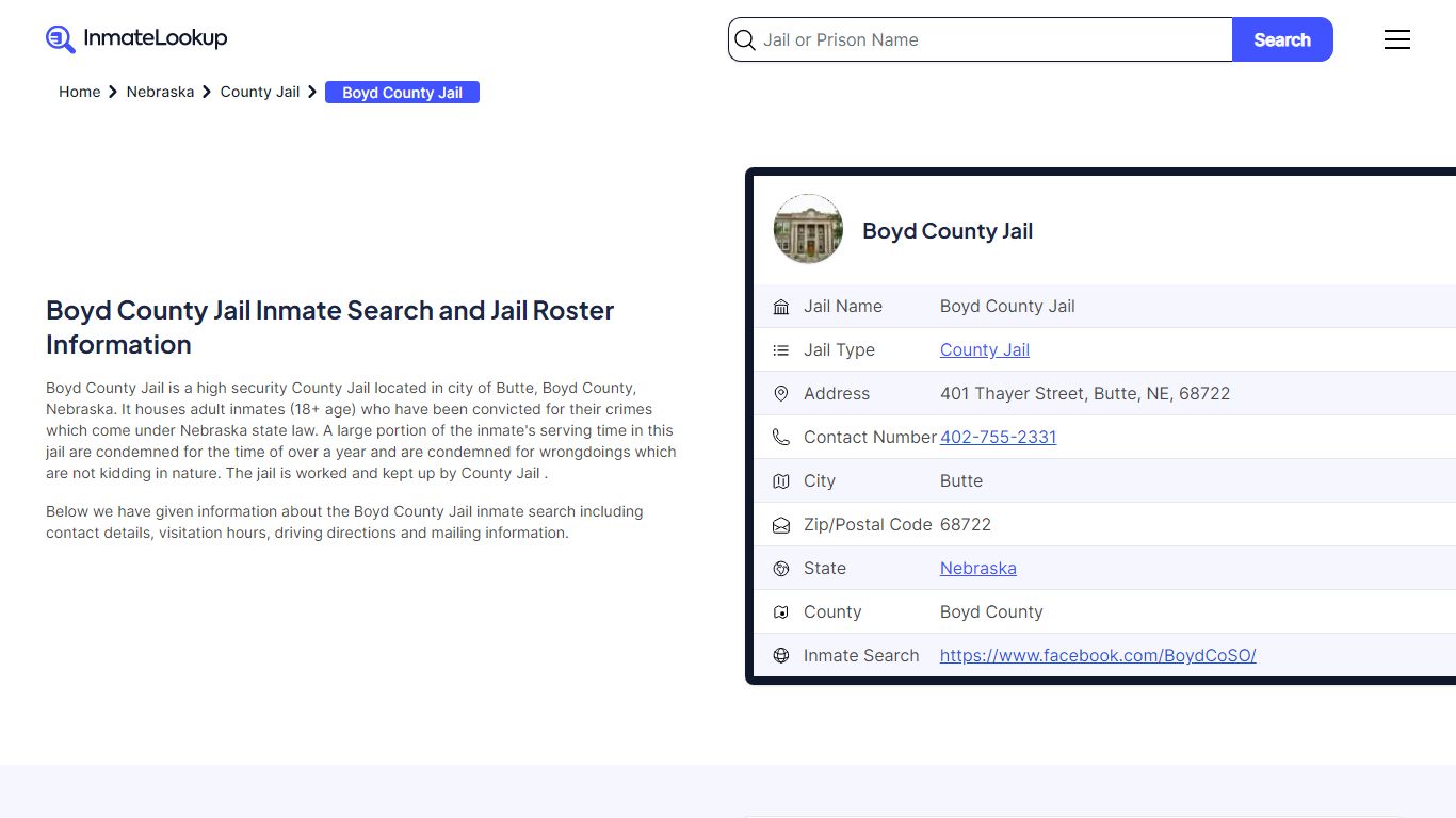 Boyd County Jail Inmate Search - Butte Nebraska - Inmate Lookup