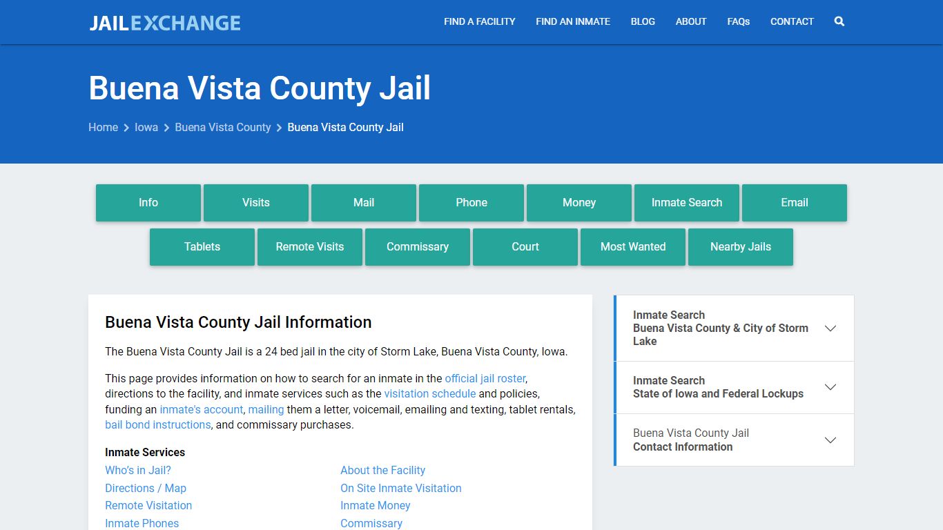 Buena Vista County Jail, IA Inmate Search, Information