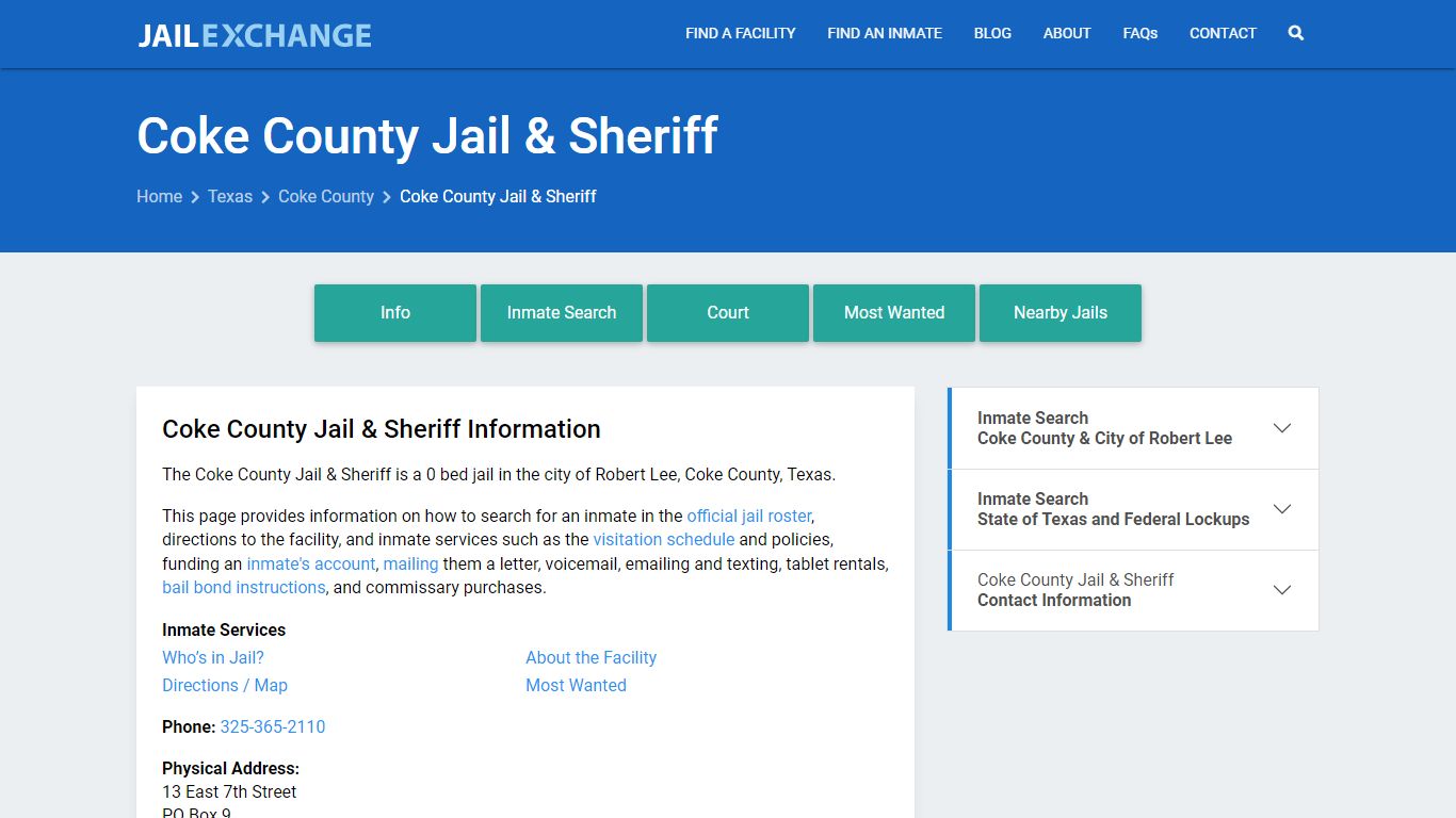 Coke County Jail & Sheriff, TX Inmate Search, Information