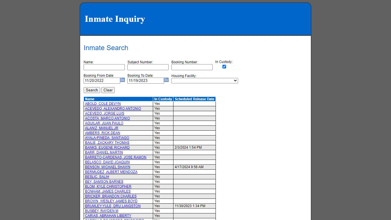 Inmate Search