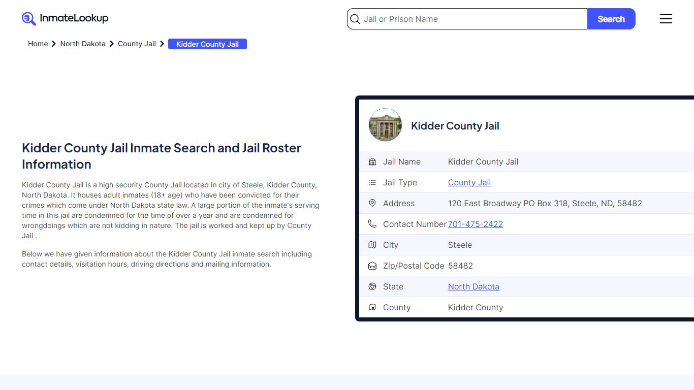 Kidder County Jail (ND) Inmate Search North Dakota - Inmate Lookup