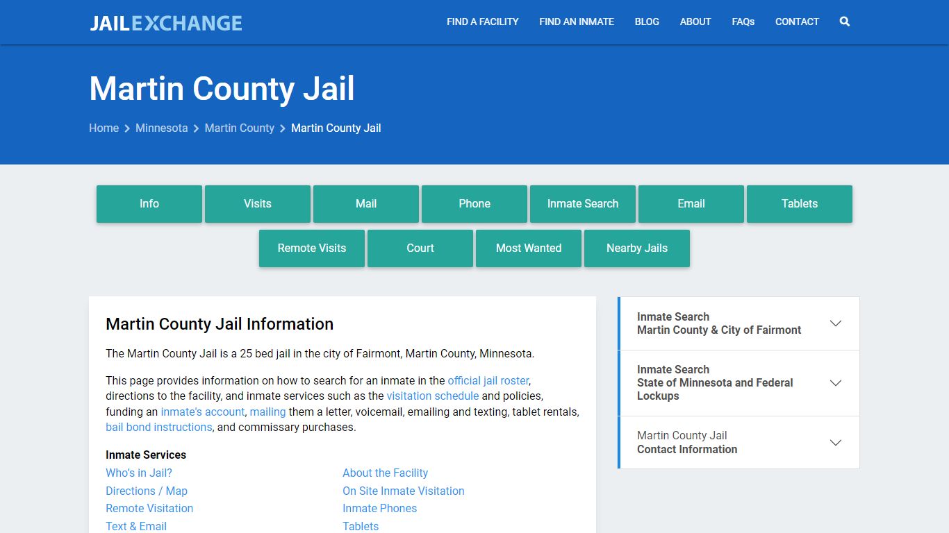 Martin County Jail, MN Inmate Search, Information