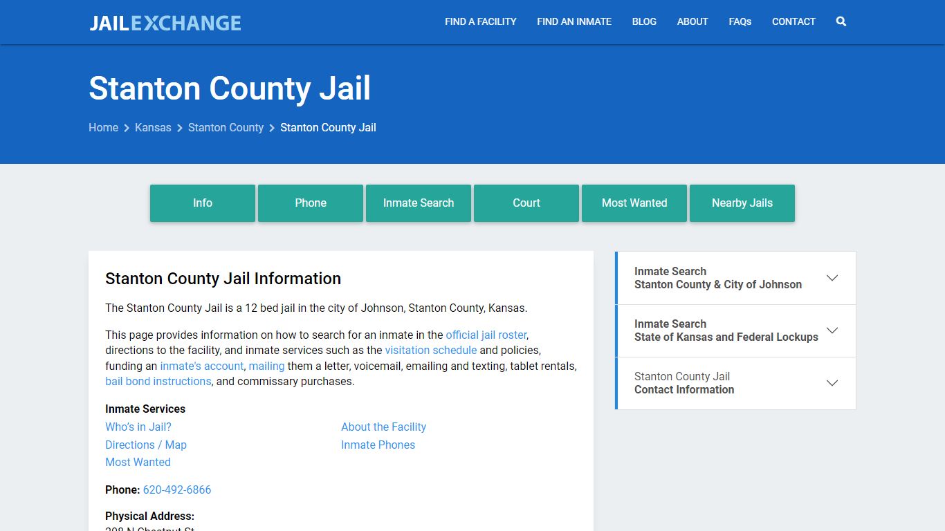 Stanton County Jail, KS Inmate Search, Information